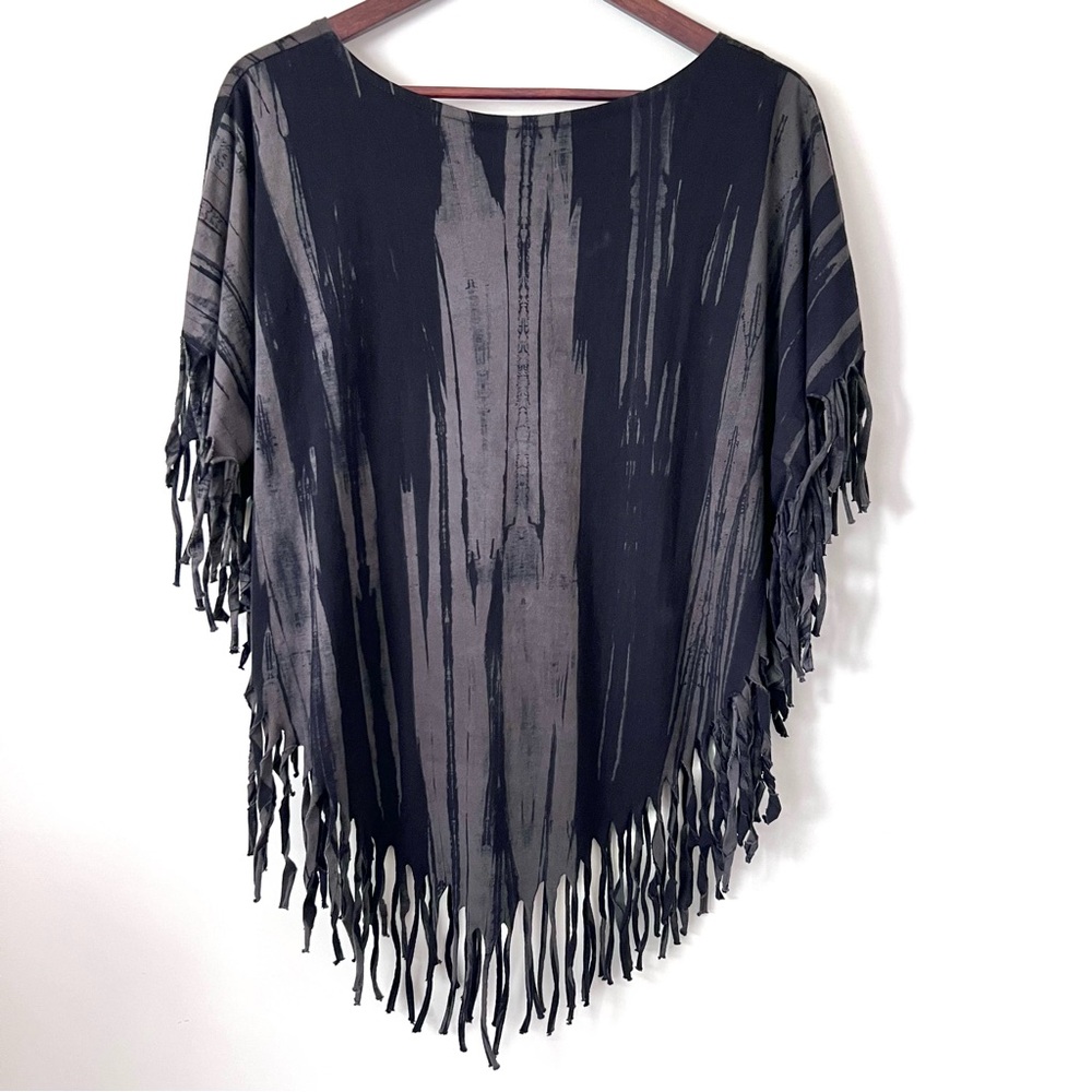 The Collection Royal Fringed Cotton Poncho Womens Black 100% Cotton Cowgirl 0114